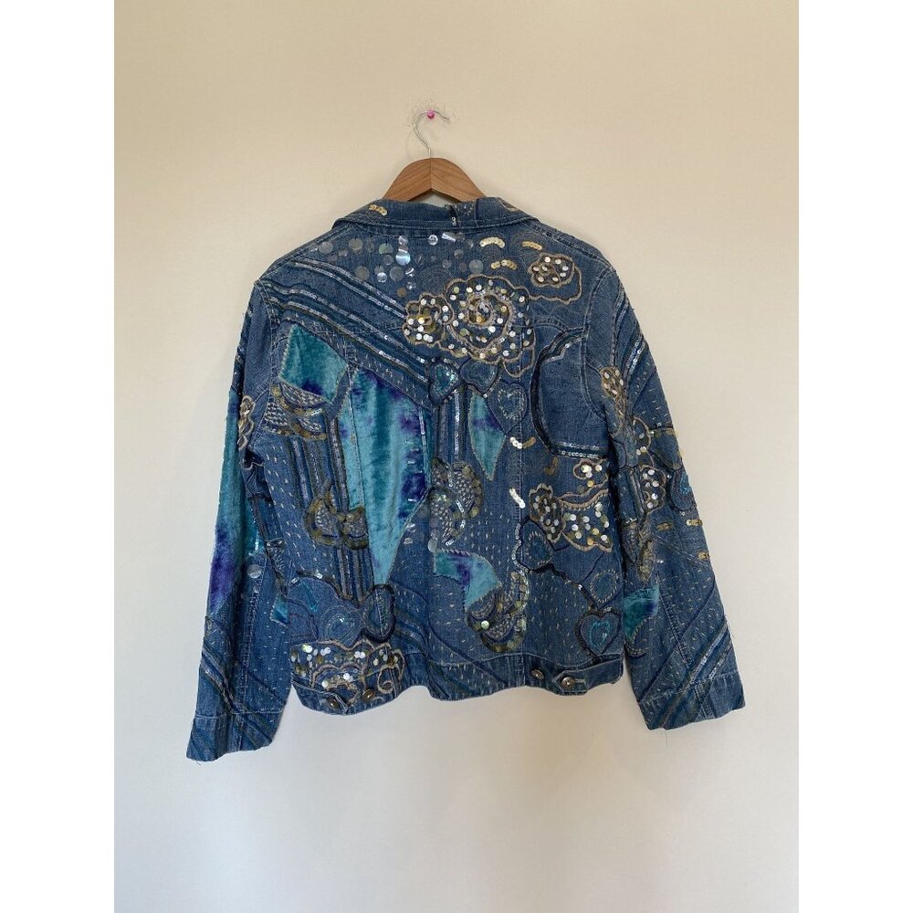 Chico’s Design Denim Jacket Size 2 Embellished Felt & Bedazzled Details - Picture 3 of 14